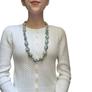 Elegant Blue Marbled Beaded Necklace Vintage Costume Jewelry Statement Necklace